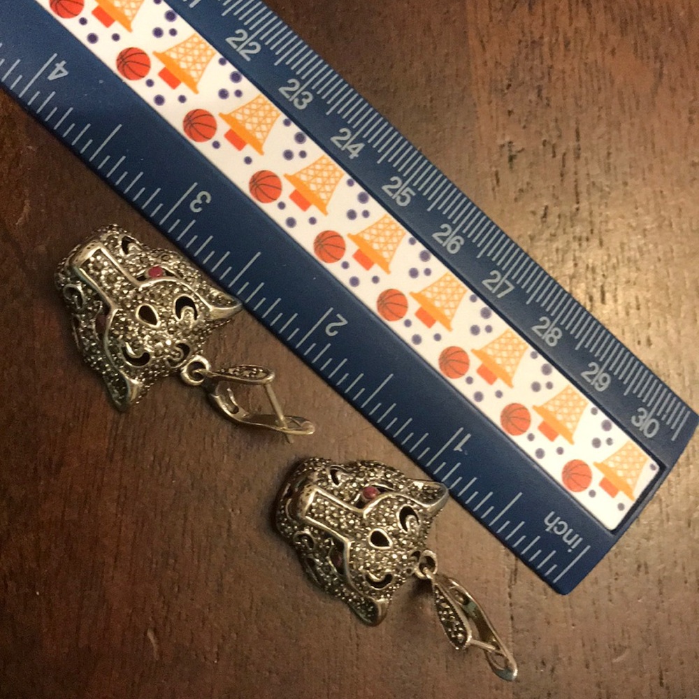 Sterling Silver Hematite Ruby Cheetah Earrings - image 4